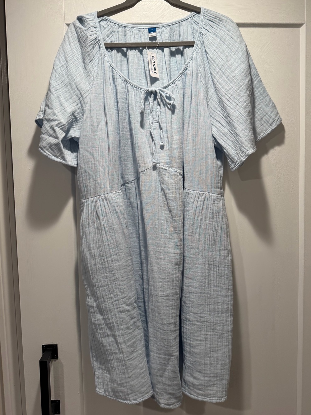 Old Navy Light Blue Tie-Neck Midi Dress